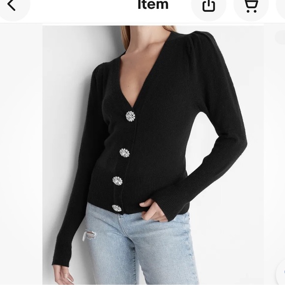 Express Sweaters - Express puff sleeve embellished cardigan sweater party winter holiday pullover